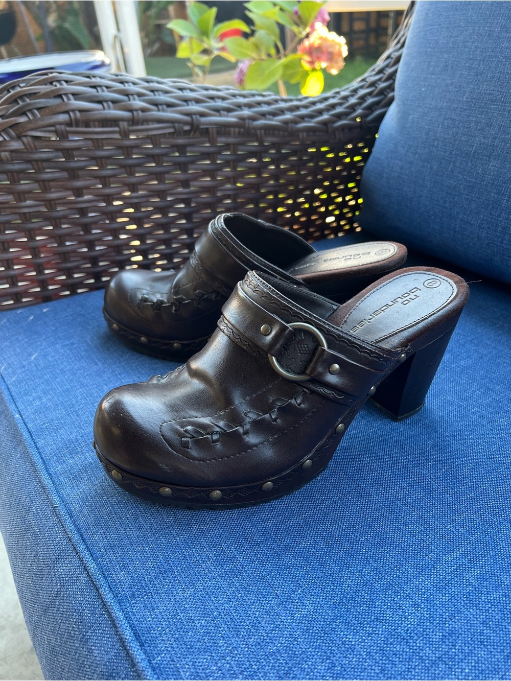 No Boundaries Dark Brown Studded Leather Clog Mules